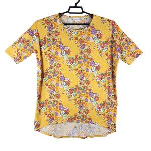 Women's Yellow LulaRoe Floral Print Tunic Top Shirt Short Sleeve Size M